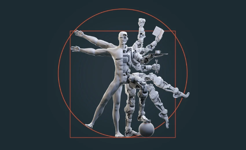 Una visione futuristica dell'Uomo di Vetruviano di Michelangelo